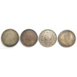 Four King George V one rupee India coins 1911 (3), 1912