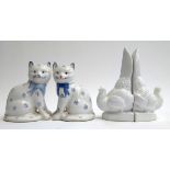A pair of Rye pottery ceramic cats decorated with floral pattern, 20cmH, together with a pair of