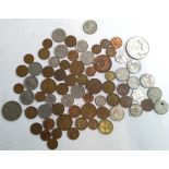 A mixed lot of British and foreign coins to include Queen Elizabeth the Queen Mother commemorative 5