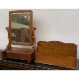 A small mahogany adjustable dressing mirror, 51cmH; together with an oak letter rack, 38.5cmW
