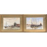 A pair of 20th century watercolours of boats at rest, each 35x49.5cm