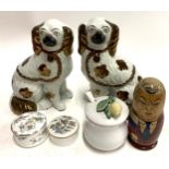 A mixed lot of ceramics to include a pair of Staffordshire dogs, a Wedgwood trinket pot, a