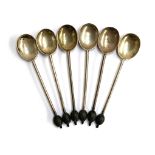 A set of six silver coffee spoons with coffee bean terminals, hallmarked Mappin & Webb, Sheffield,