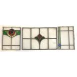Three leaded stained glass panels, the largest 29x45cm