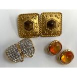 A pair of vintage designer Rima Amiss tigers eye clip on earrings; together with a pair of Nina