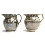 A pair of 19th century silver lustre jugs, one decorated with pheasants amongst foliage, each