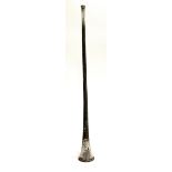 A silver plated hunting horn candle snuffer, 36cmL