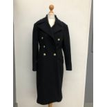 A Wrens double breasted navy wool overcoat with gilt buttons, size 2 (approx. size 10)