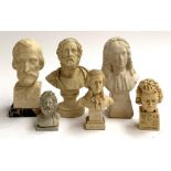 A collection of busts of famous composers, to include Verdi, Mozart, Beethoven, Handel etc, the