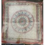 A large textile, the border depicting elephants, the centre with concentric circles, 200x240cm