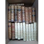 A mixed box of good hardback books many in full leather bindings to include Pepys' diary vols 1-4