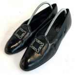 A pair of Harrrods mens court shoes, ribbon and marcasite buckle, size 11.5D