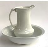 A white porcelain washbowl and jug, 40cm diameter