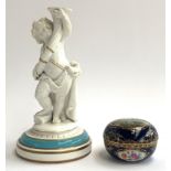 A Copeland Spode putti holding a cornucopia (af), stamped to base, 21cmH, together with a small
