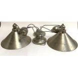 A pair of adjustable hanging spun metal lights, from Elstead, the shades 37cmD