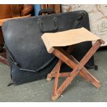 A folding canvas artist's stool; together with an artist's portfolio