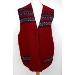 A Cornish handwoven red wool waistcoat, size L