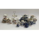 A mixed lot to include blue and white Willow pattern tea wares and a Royal Ascot tea set