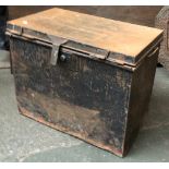 A metal storage chest with loop carry handles, 64x38x50cmH; together with one other 75x53x50cmH (2)