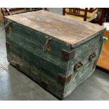 A painted pine metal storage box, with double loop carry handles, 95x62x60cmH