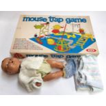 A vintage doll (af), together with a mouse trap board game