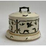 A 19th century bamboo design large ceramic cheese cloche, with staple repairs, 25.5cmD