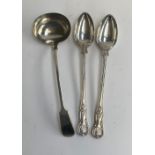 A good pair of King's pattern plated serving spoons, each 34cmL; together with a Fiddle pattern