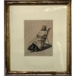 Francis Dodd RA, RWS (1874-1949), drypoint etching, study of an elderly lady at rest in a folding