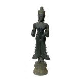 A cast metal figure of a standing buddha, 99cmH