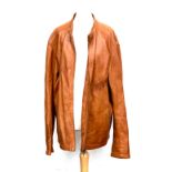 A Danier brown leather cafe racing jacket, size 44-46, with internal pockets