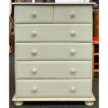 A painted pine chest, two short over four long drawers, 81x40x100cmH
