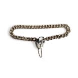 A silver bracelet with padlock clasp in the form of a heart, with safety chain, 19cmL, 18.3g