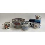 A mixed lot of ceramics to include 19th century transferware fruitbowl, marked to base HL& Co