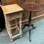 A mahogany wine table, with dish top, 64cmH; together with a small limed effect pot stand, 65cmH (2)