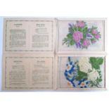 Two Kensitas silk flowers, postcard size, in original folders, Lavender and Moss Rose, Aquilegia and