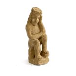 A clay figure, the sorrowing Christ from Gizycko, Poland, 16cmH