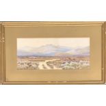 Early 20th century watercolour, landscape with Highland cattle, 20.5x48cm, signed indistinctly