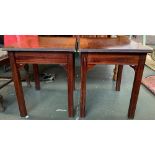 A pair of modern George III style crossbanded occasional tables, with moulded top on moulded