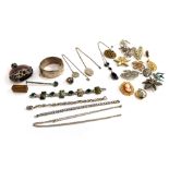 A mixed lot of jewellery to include a silver and hardstone bracelet; silver bangle with floral