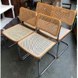 A set of four 1980s Italian cane, beech and chrome cantilever chairs, 46cmW