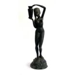 A cast metal figure of a nude with urn, 60cmH