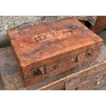 A leather suitcase, marked MD Cobham (handle missing), 62x42x20cm; together with a canvas and
