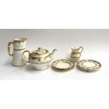 A small lot of gilt and white Minton teawares to include coffee pot, teapot, milk jug, two saucers
