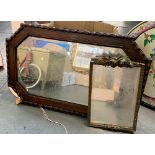 A 20th century oak wall mirror with canted corners and bevelled glass, 85x55cm, together with one