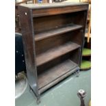 A small oak bookshelf, with beaded moulding, three shelves, 86x28x128cmH