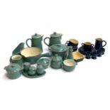 A mixed lot of green and blue Denby stoneware to include coffee pot, gravy boat, teacups, sugar
