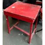 A red painted vintage child's school desk, 52cmW (af)