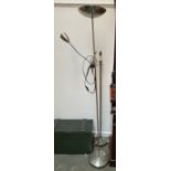 A brass effect standard lamp, 140cmH; together with one other brushed steel standard lamp