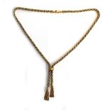 A 9ct gold and white metal tassel necklace, the clasp marked 375, 23.4g