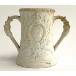 An Edward VIII bisque commemorative twin handled tankard, 16cmH